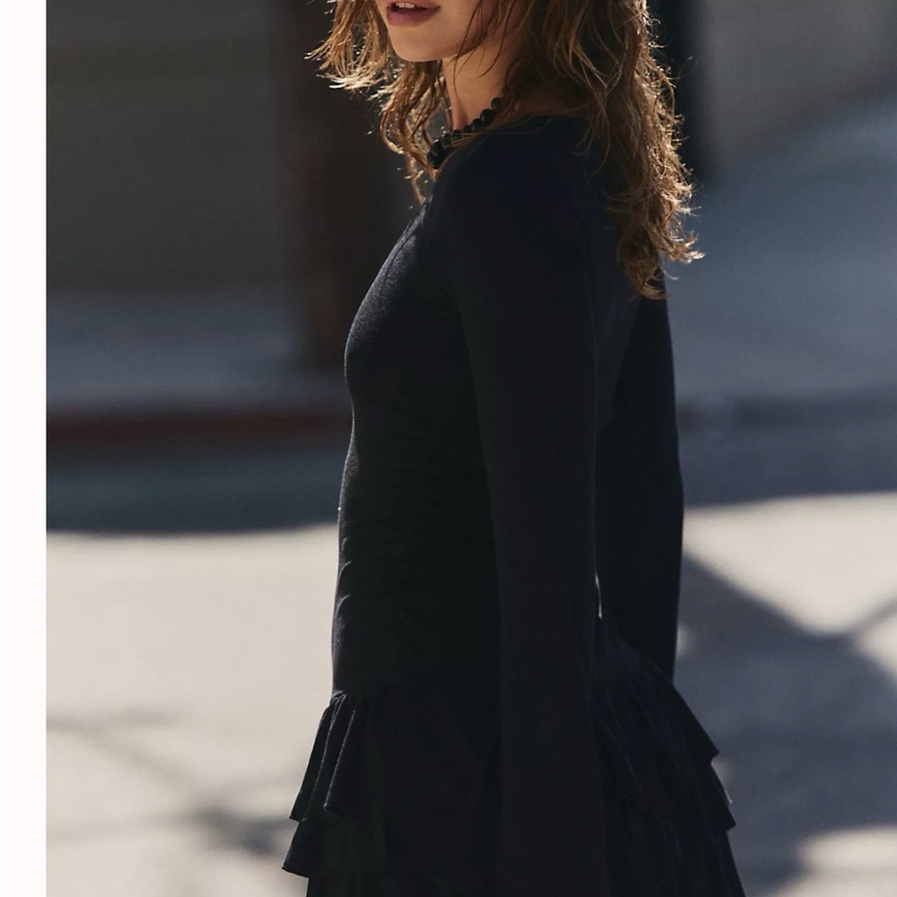 Free People Freeest Good Feels Ruffle Long-Sleeve Mini Dress $70 Still online - Picture 2 of 10